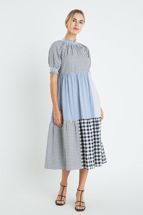 ENGLISH FACTORY - Patchwork Gingham Midi Dress - DRESSES available at Objectrare