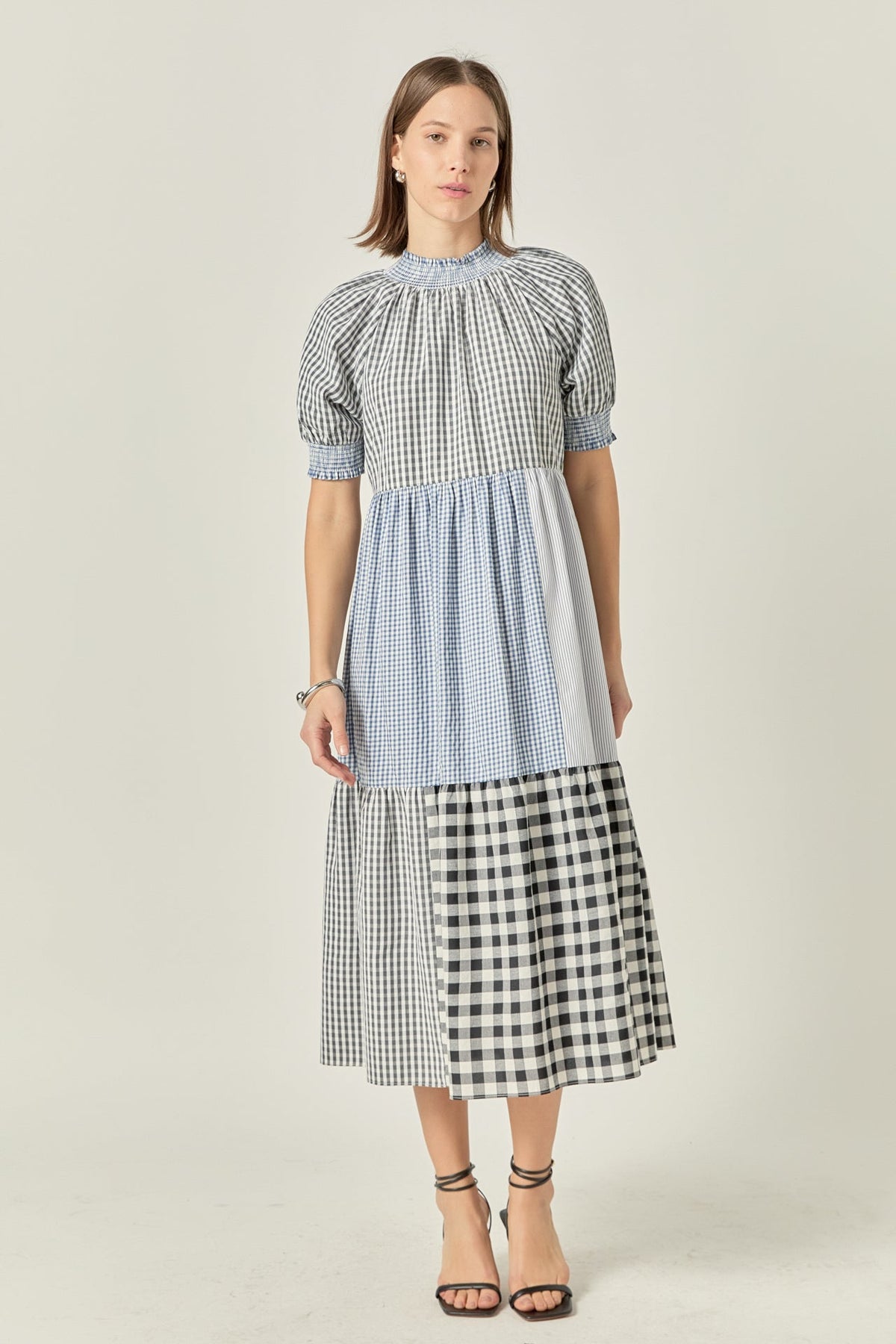 Patchwork Gingham Midi Dress