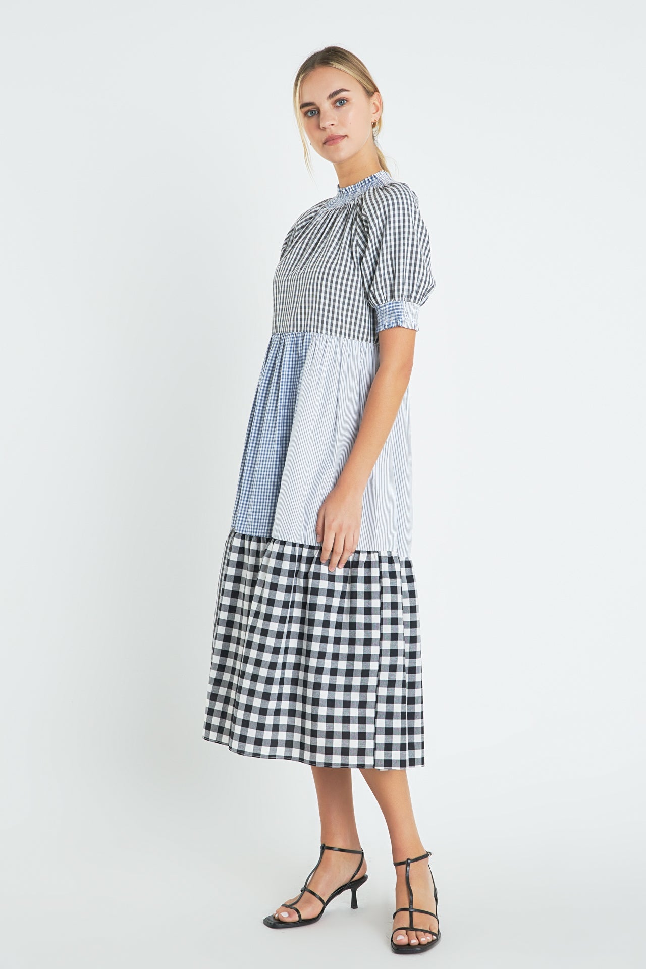 ENGLISH FACTORY - English Factory - Patchwork Gingham Midi Dress - DRESSES available at Objectrare