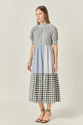 ENGLISH FACTORY - Patchwork Gingham Midi Dress - DRESSES available at Objectrare