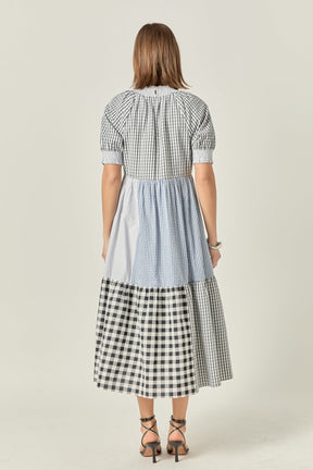 ENGLISH FACTORY - Patchwork Gingham Midi Dress - DRESSES available at Objectrare