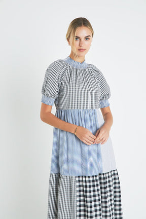 ENGLISH FACTORY - English Factory - Patchwork Gingham Midi Dress - DRESSES available at Objectrare