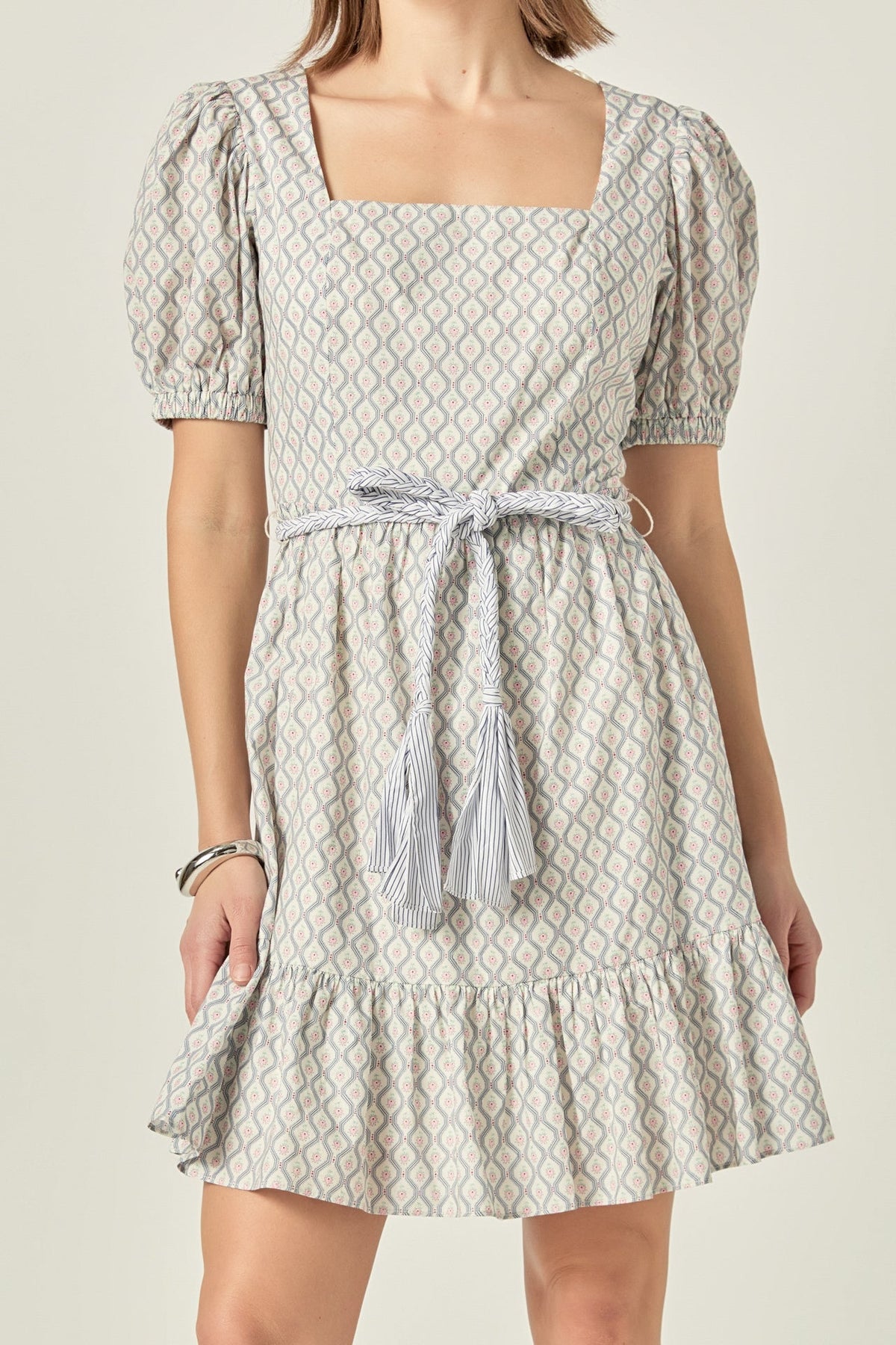 ENGLISH FACTORY - Floral Print Dress with Combo Braided Belt - DRESSES available at Objectrare