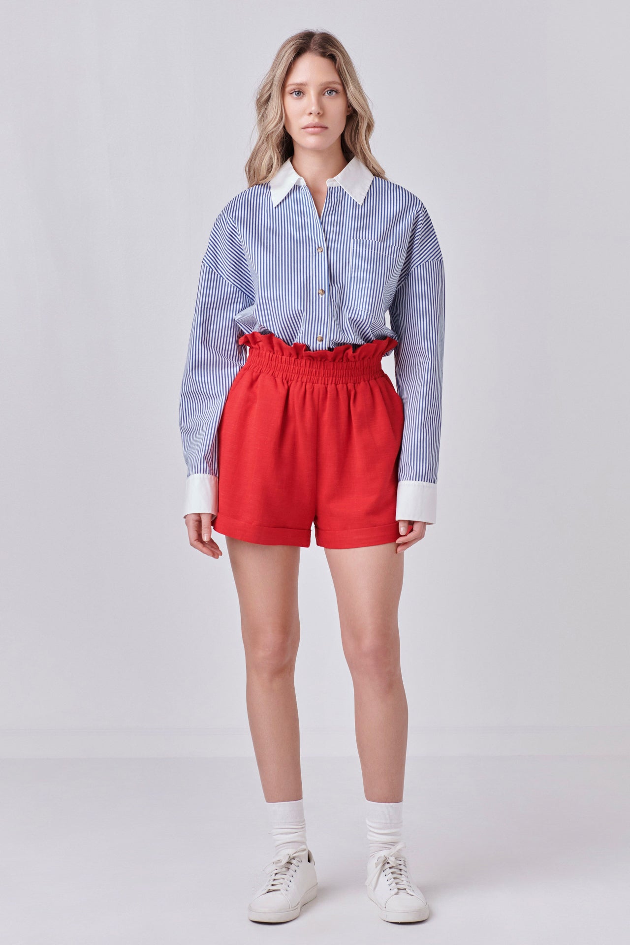 ENGLISH FACTORY - Red Linen Cuffed Shorts - SHORTS available at Objectrare