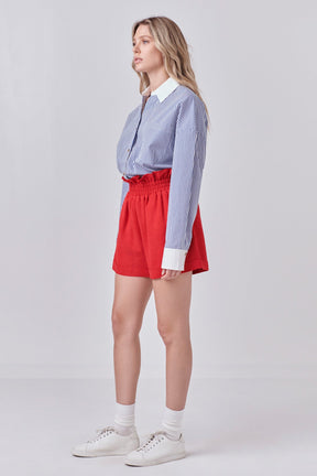ENGLISH FACTORY - Red Linen Cuffed Shorts - SHORTS available at Objectrare
