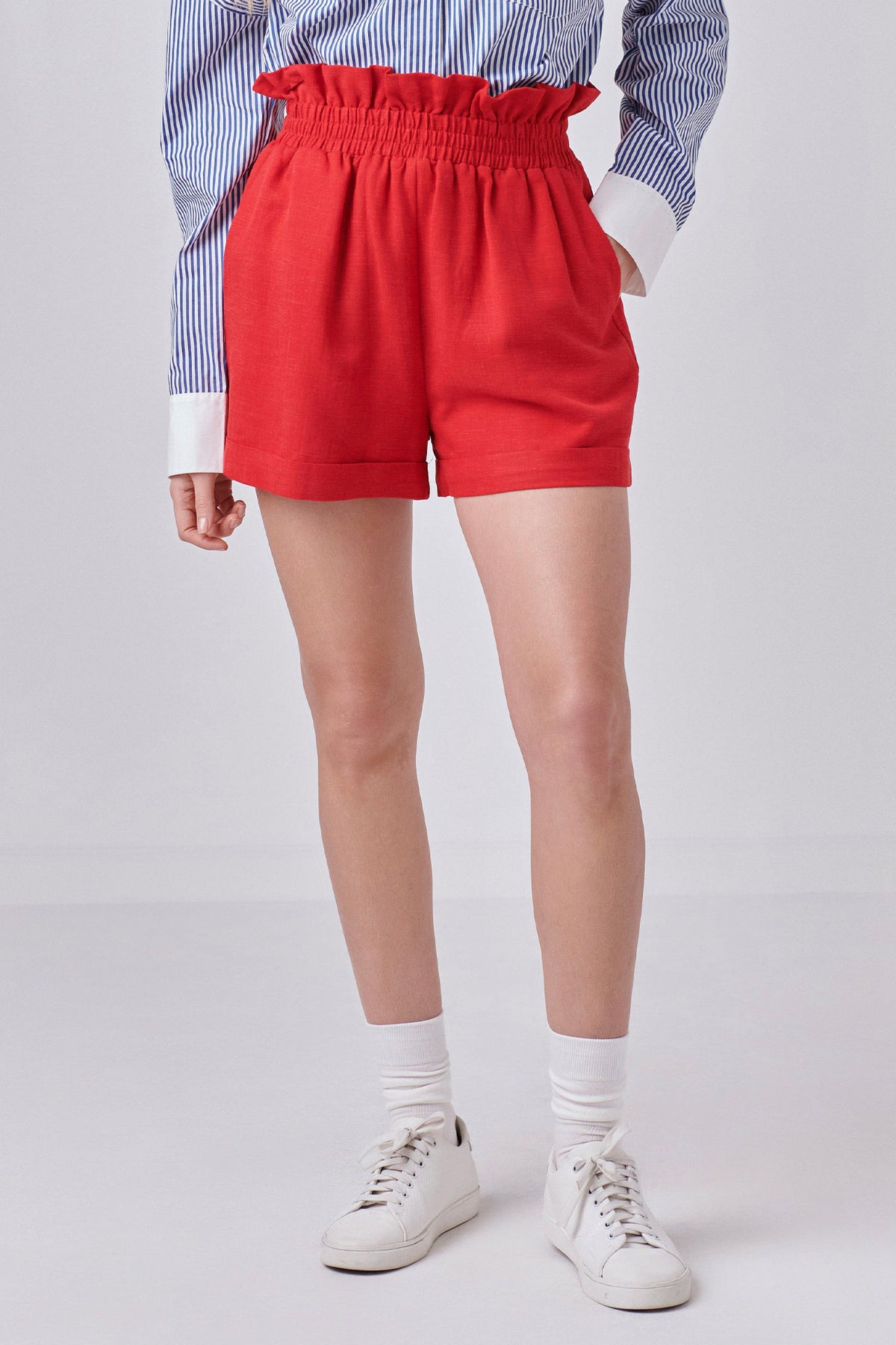 ENGLISH FACTORY - English Factory - Red Linen Cuffed Shorts - SHORTS available at Objectrare