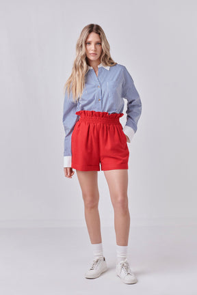ENGLISH FACTORY - Red Linen Cuffed Shorts - SHORTS available at Objectrare