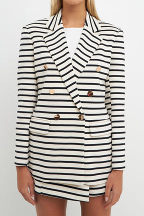 ENGLISH FACTORY - Striped Knit Double Breasted Blazer - BLAZERS available at Objectrare