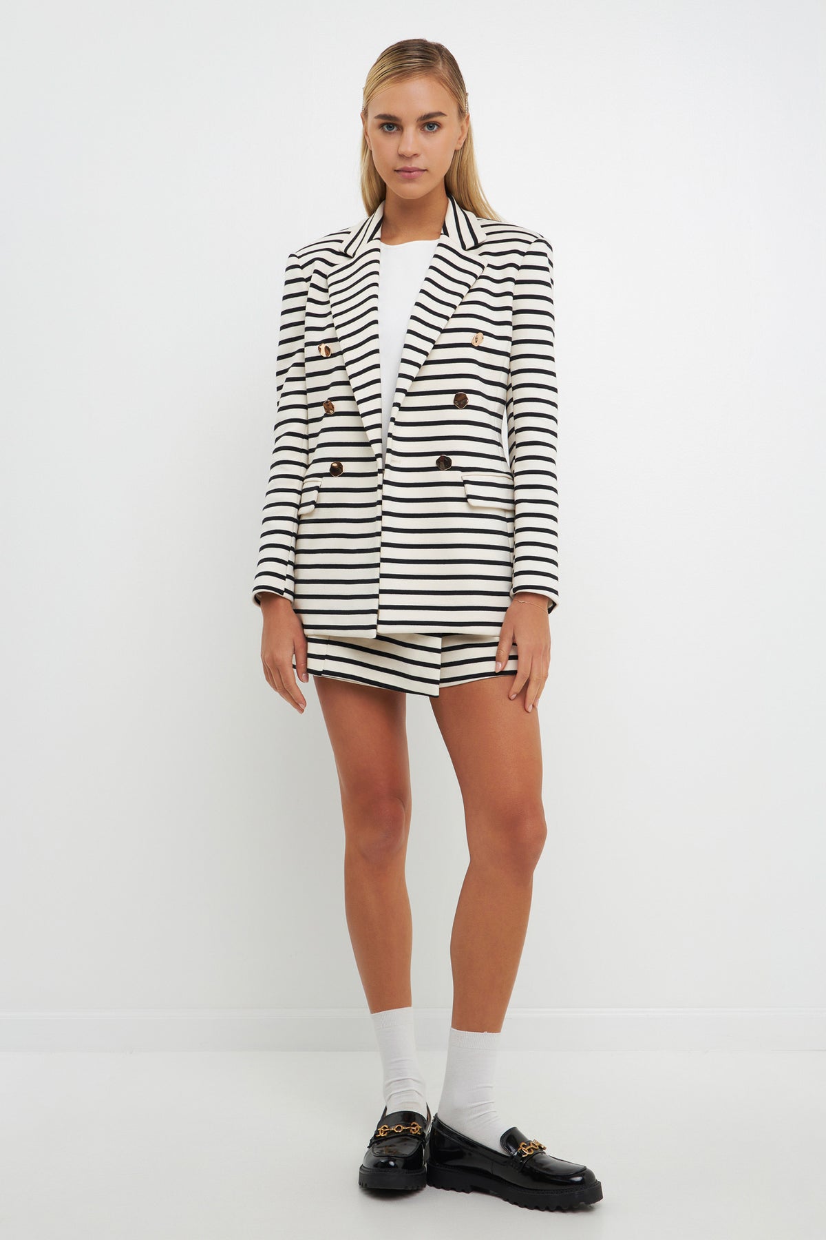 ENGLISH FACTORY - Striped Knit Double Breasted Blazer - BLAZERS available at Objectrare