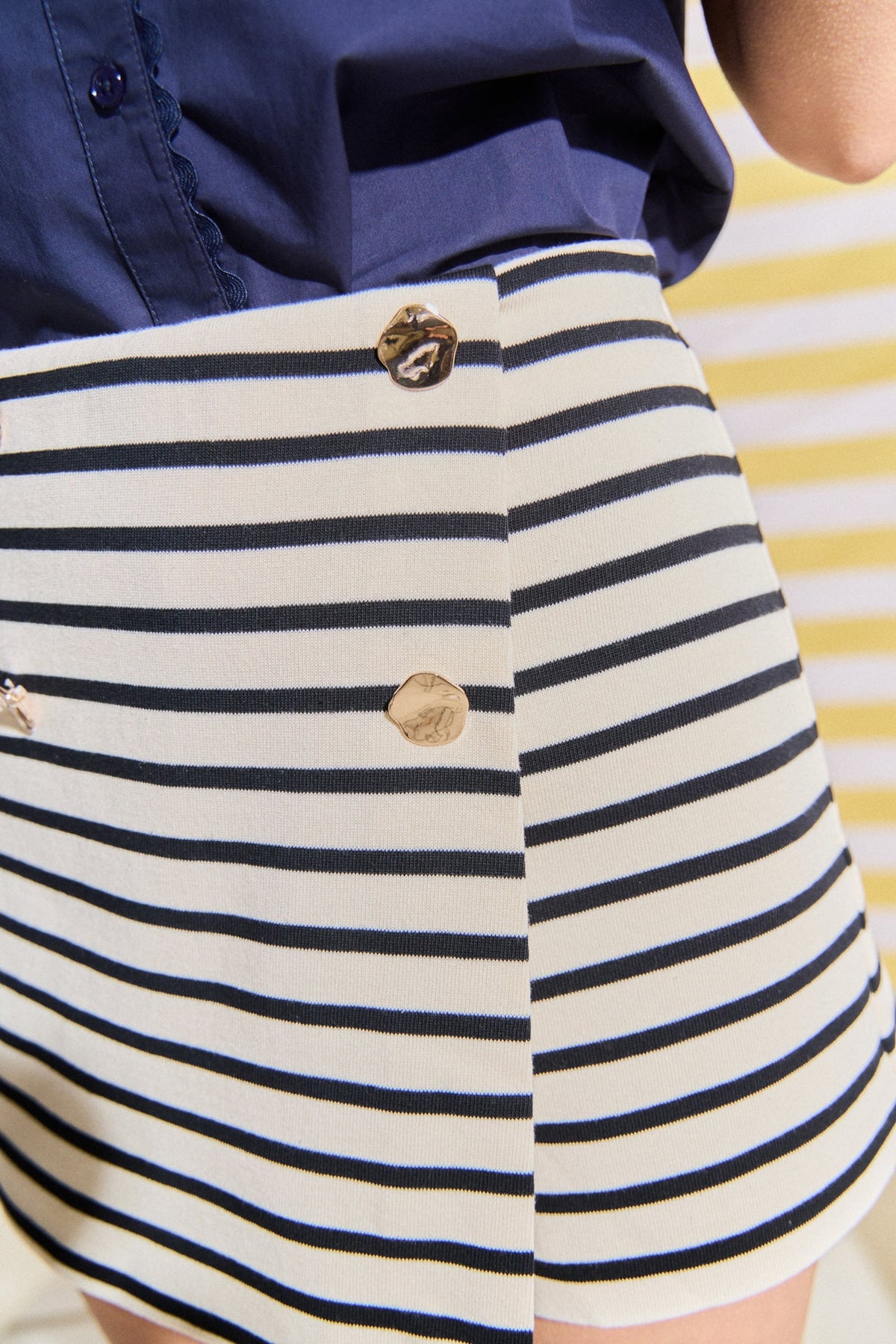 Striped Knit Skort with Button