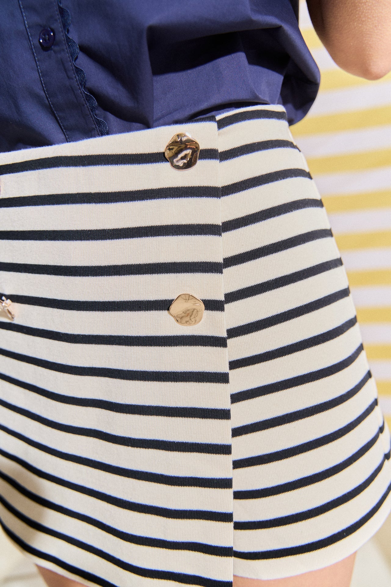 ENGLISH FACTORY - Striped Knit Skort with Button - SKORTS available at Objectrare