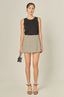 ENGLISH FACTORY - Striped Knit Skort with Button - SKORTS available at Objectrare
