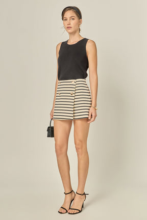 ENGLISH FACTORY - Striped Knit Skort with Button - SKORTS available at Objectrare