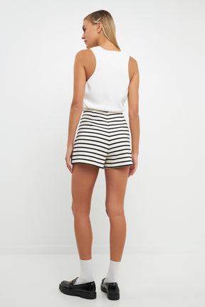 ENGLISH FACTORY - Striped Knit Skort with Button - SKORTS available at Objectrare