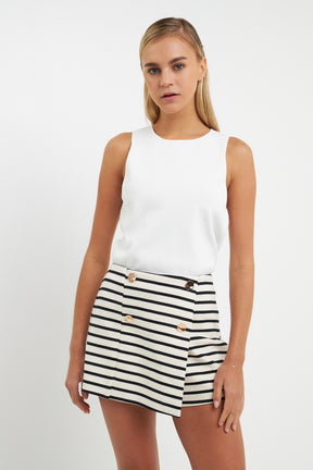 ENGLISH FACTORY - Striped Knit Skort with Button - SKORTS available at Objectrare