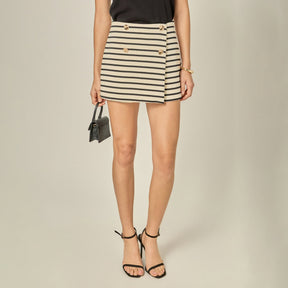 ENGLISH FACTORY - Striped Knit Skort with Button - SKORTS available at Objectrare