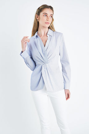 ENGLISH FACTORY - Striped Combo Twist Front Shirt - TOPS available at Objectrare