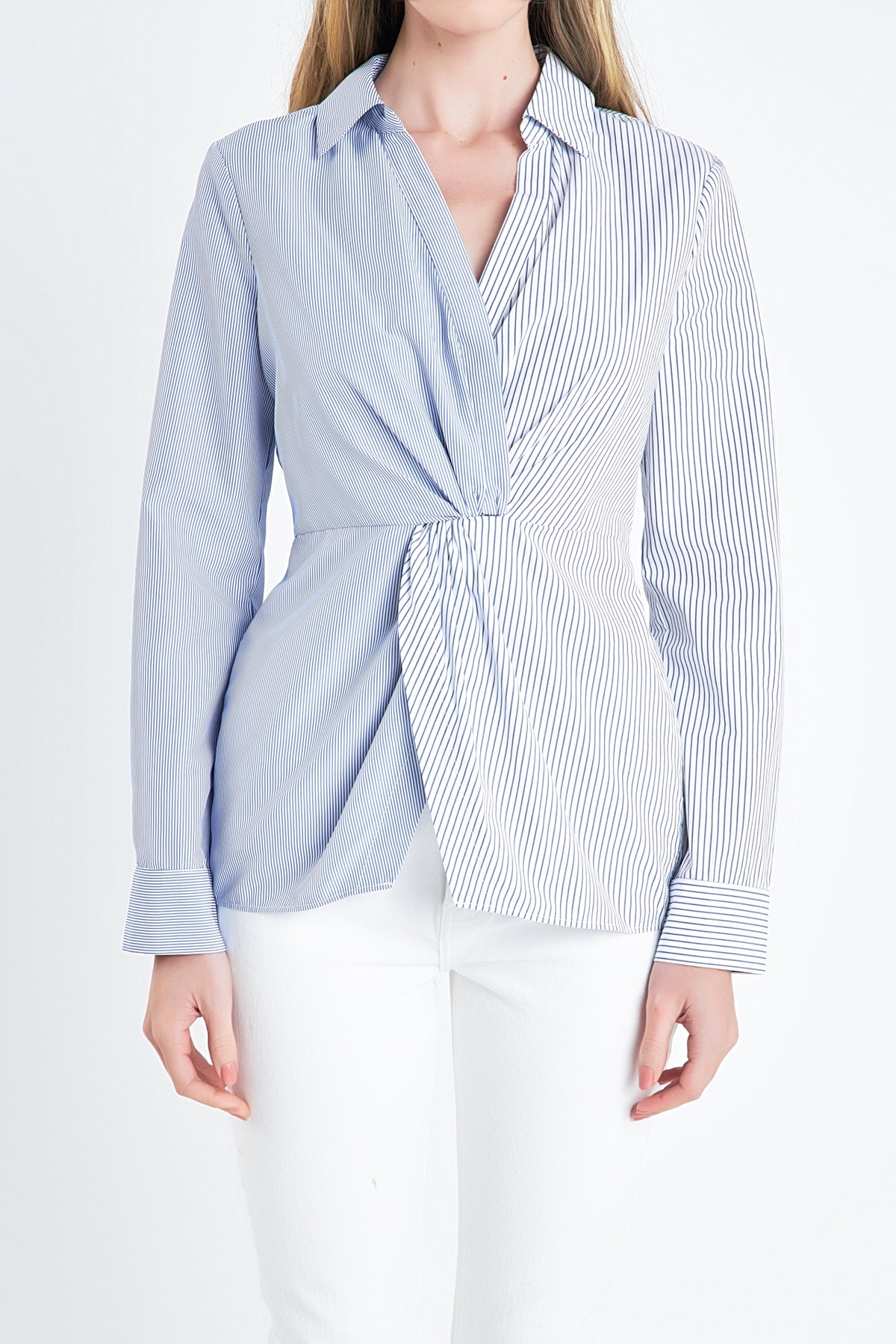 ENGLISH FACTORY - Striped Combo Twist Front Shirt - TOPS available at Objectrare