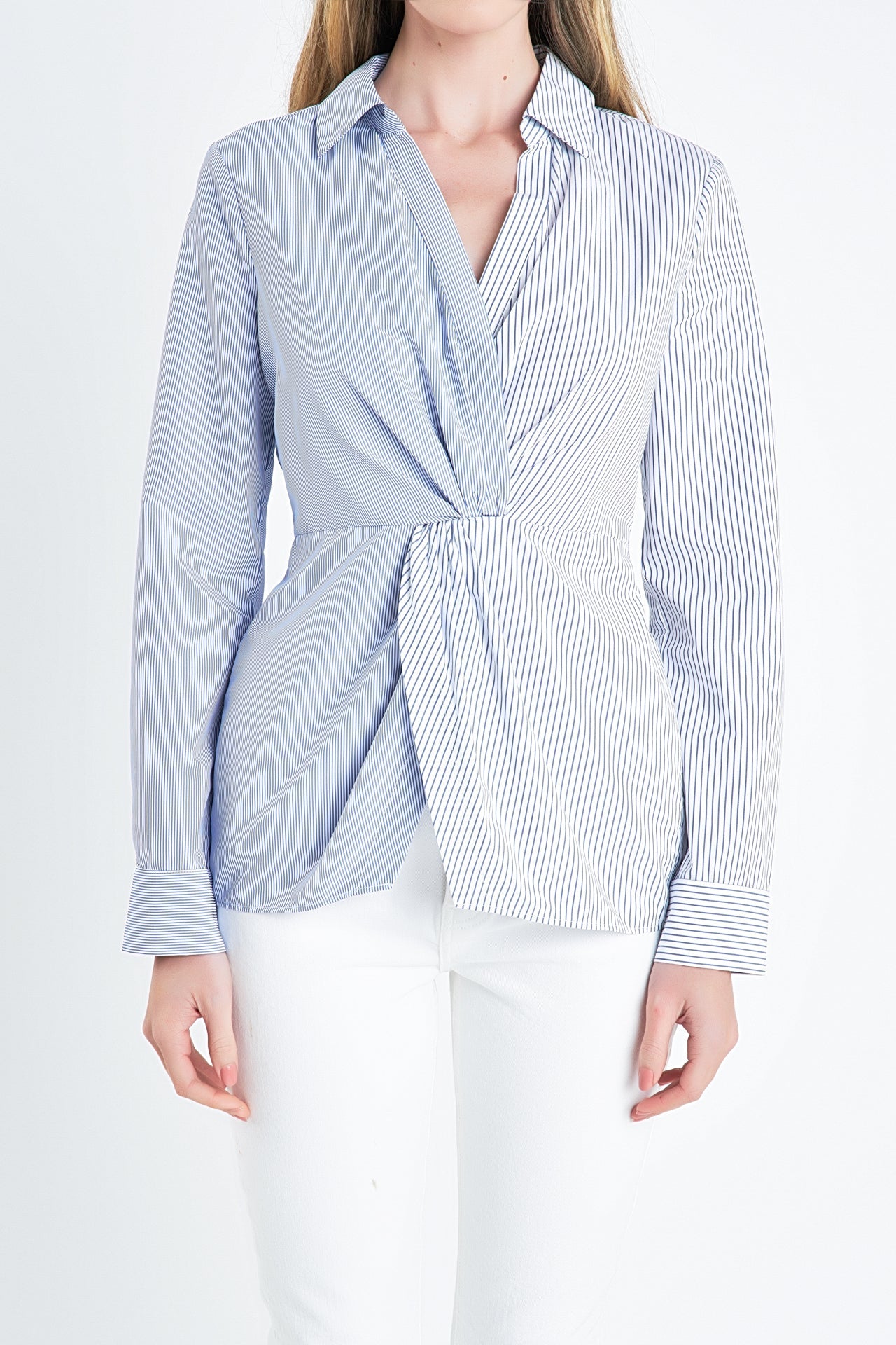 ENGLISH FACTORY - English Factory - Striped Combo Twist Front Shirt - TOPS available at Objectrare