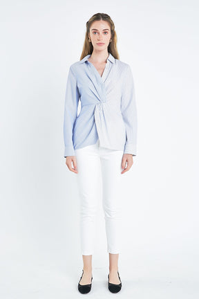ENGLISH FACTORY - Striped Combo Twist Front Shirt - TOPS available at Objectrare