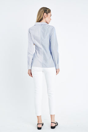 ENGLISH FACTORY - Striped Combo Twist Front Shirt - TOPS available at Objectrare