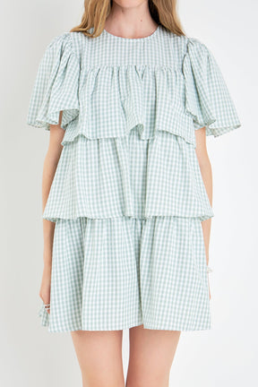ENGLISH FACTORY - Gingham Print Tiered Dress - DRESSES available at Objectrare