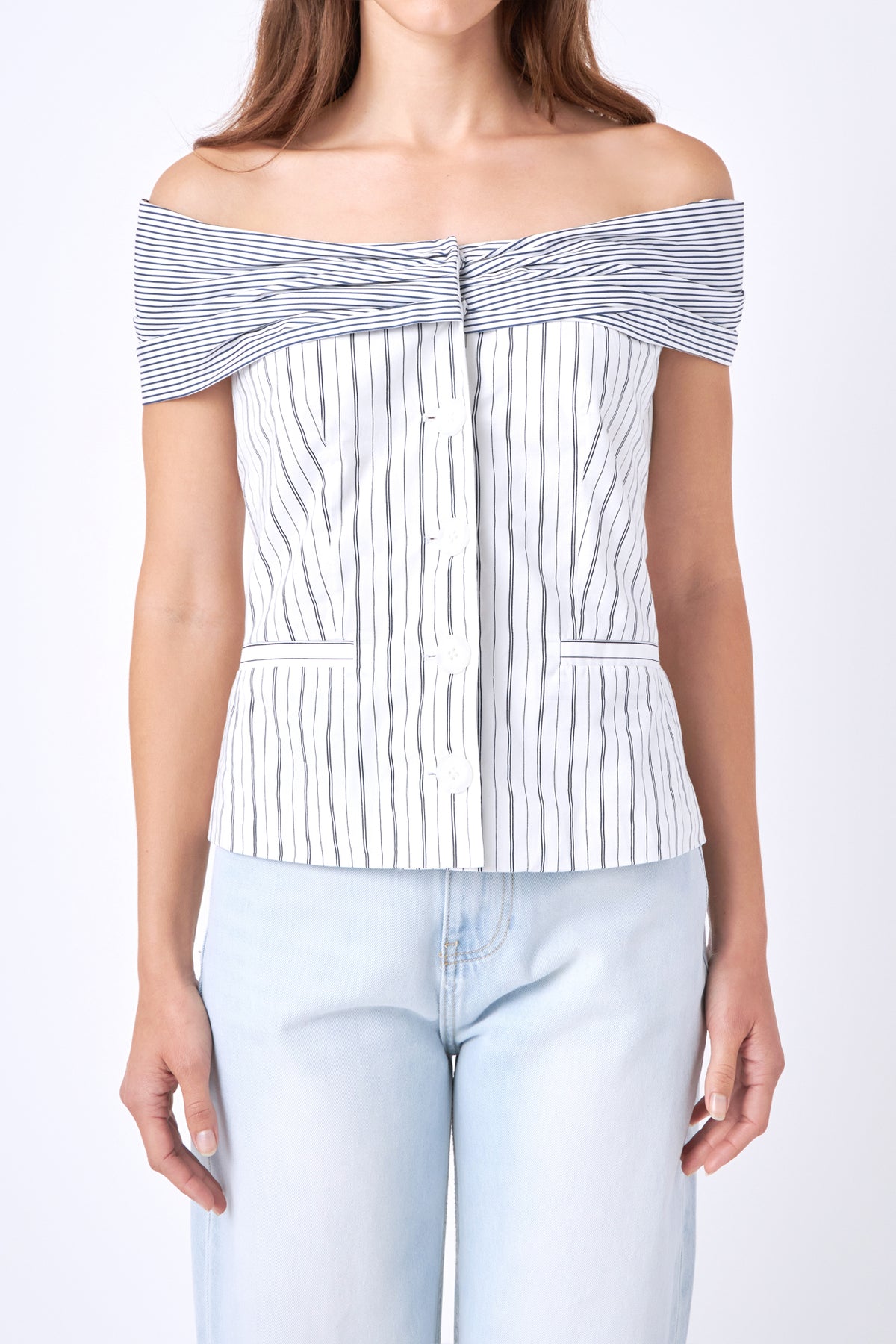 ENGLISH FACTORY - Combination Stripe Off Shoulder Top - TOPS available at Objectrare