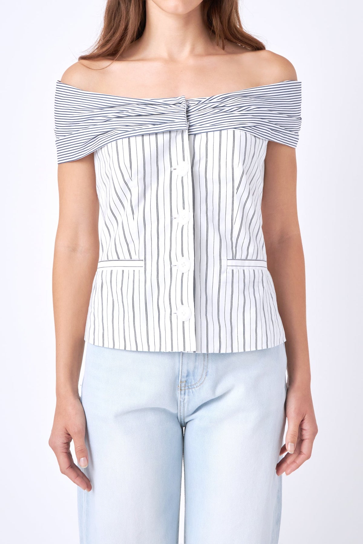 ENGLISH FACTORY - English Factory - Combination Stripe Off Shoulder Top - TOPS available at Objectrare