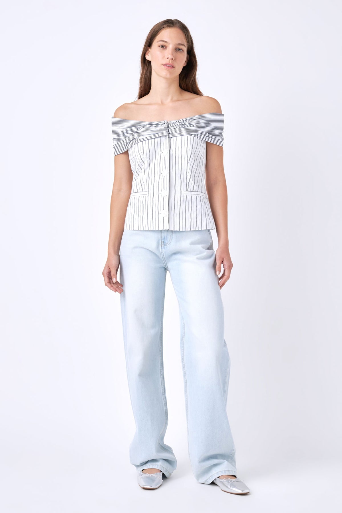 ENGLISH FACTORY - Combination Stripe Off Shoulder Top - TOPS available at Objectrare