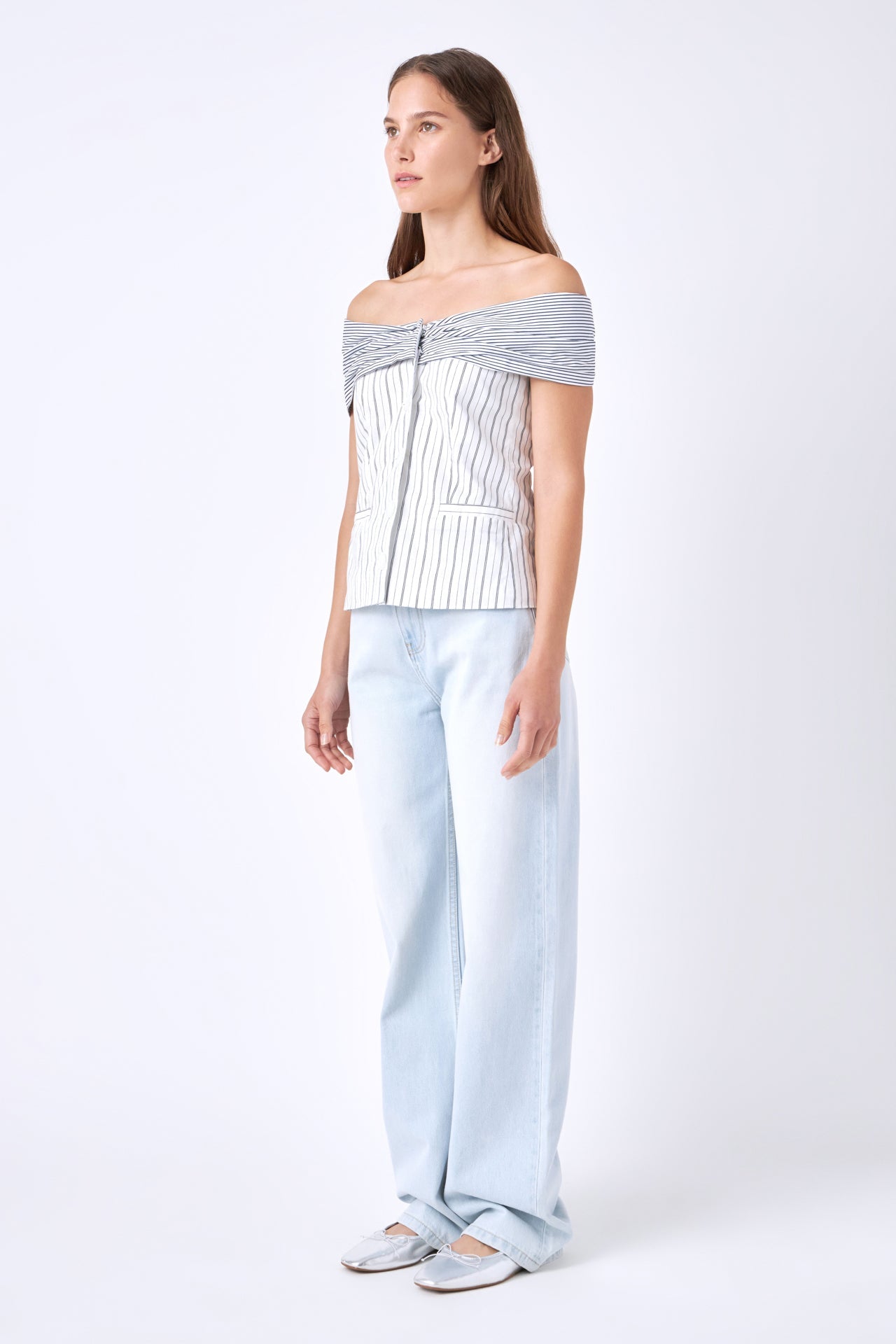 ENGLISH FACTORY - Combination Stripe Off Shoulder Top - TOPS available at Objectrare