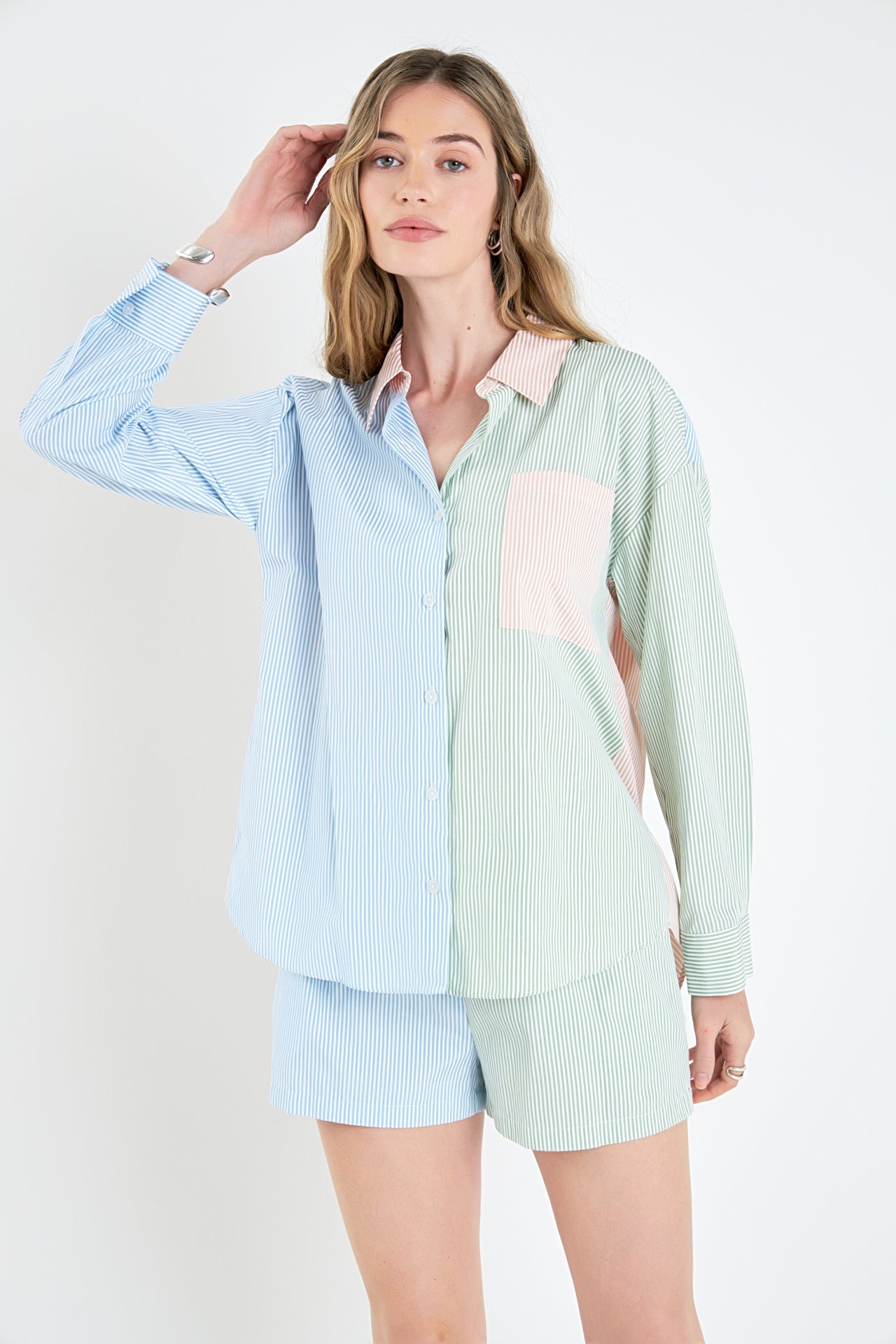 ENGLISH FACTORY - Striped Color Blocked Oversized Shirt - SHIRTS & BLOUSES available at Objectrare