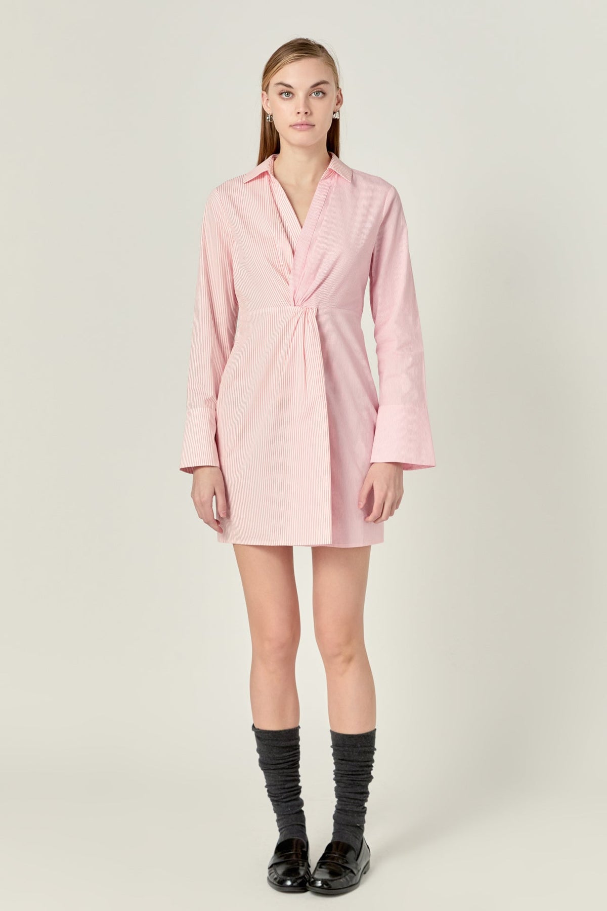ENGLISH FACTORY - Striped Combo Twist Front Shirt Dress - DRESSES available at Objectrare