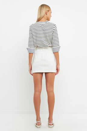 ENGLISH FACTORY - Striped Breton Tee with Fold Over Combo Cuff - TOPS available at Objectrare