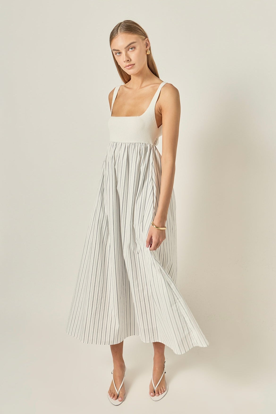 ENGLISH FACTORY - Tie Back Knit Combo Striped Maxi Dress - DRESSES available at Objectrare