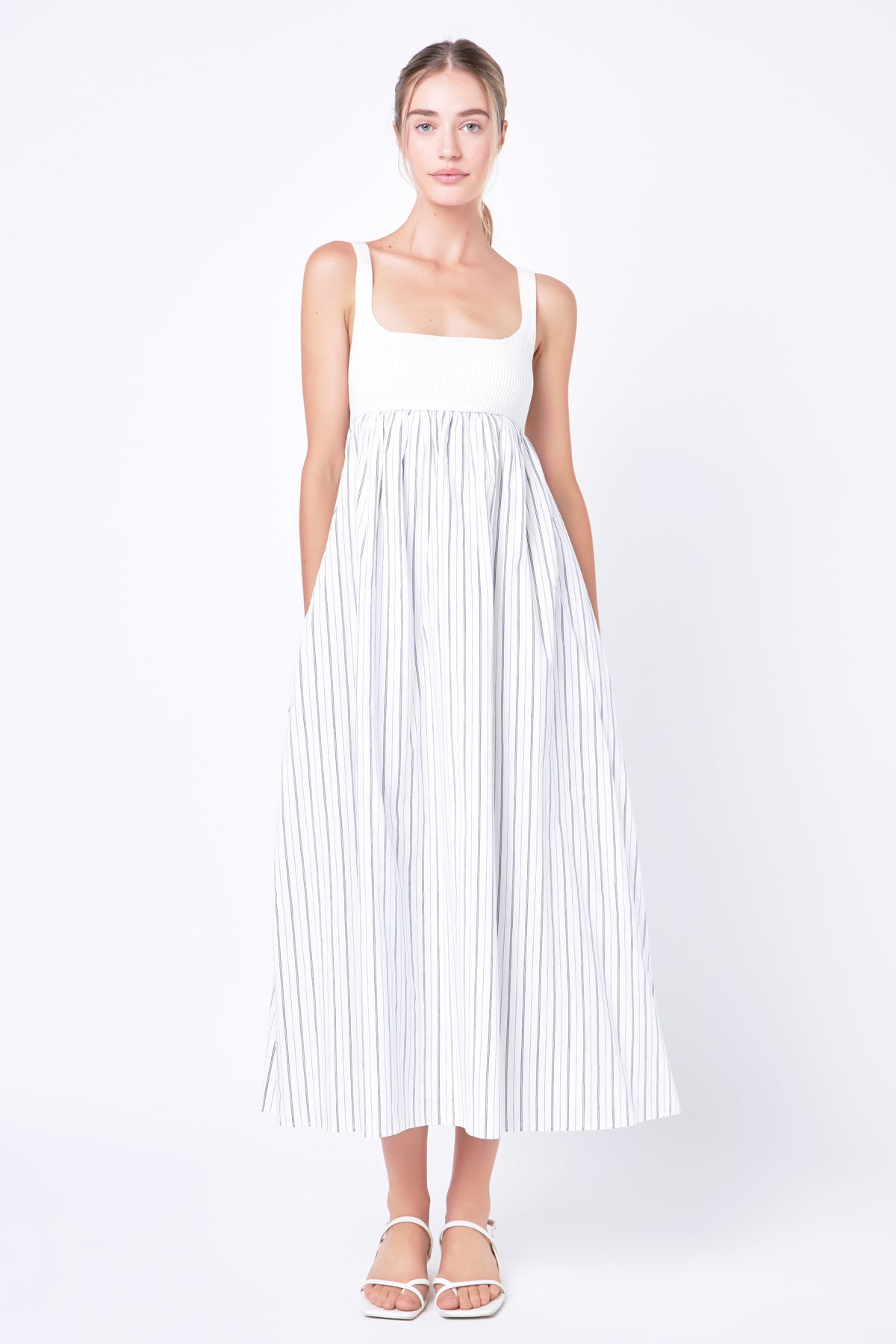 ENGLISH FACTORY - Tie Back Knit Combo Striped Maxi Dress - DRESSES available at Objectrare