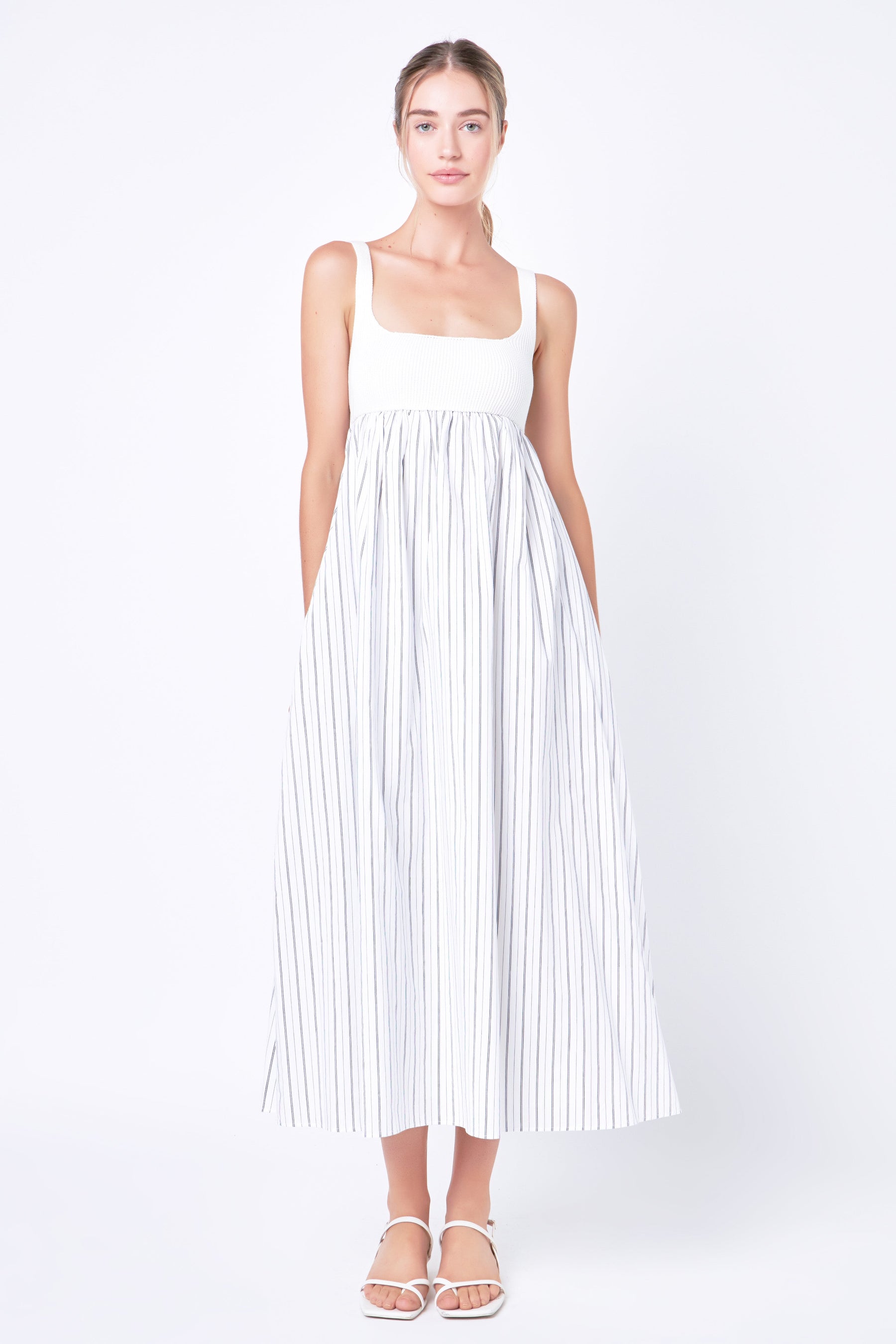 ENGLISH FACTORY - Tie Back Knit Combo Striped Maxi Dress - DRESSES available at Objectrare