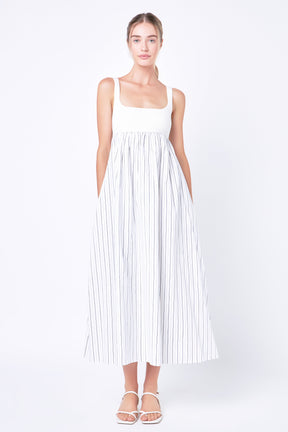 ENGLISH FACTORY - Tie Back Knit Combo Striped Maxi Dress - DRESSES available at Objectrare