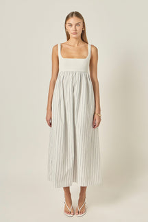 ENGLISH FACTORY - Tie Back Knit Combo Striped Maxi Dress - DRESSES available at Objectrare