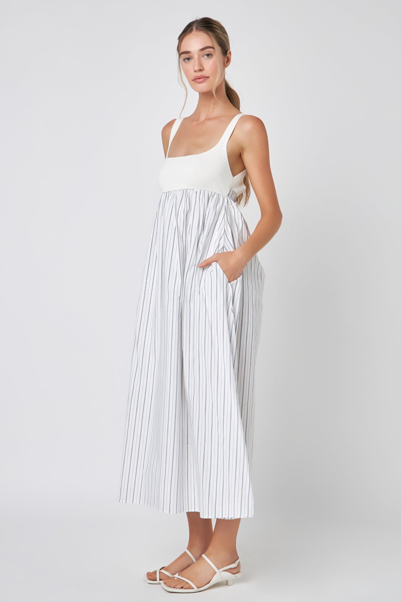 ENGLISH FACTORY - Tie Back Knit Combo Striped Maxi Dress - DRESSES available at Objectrare
