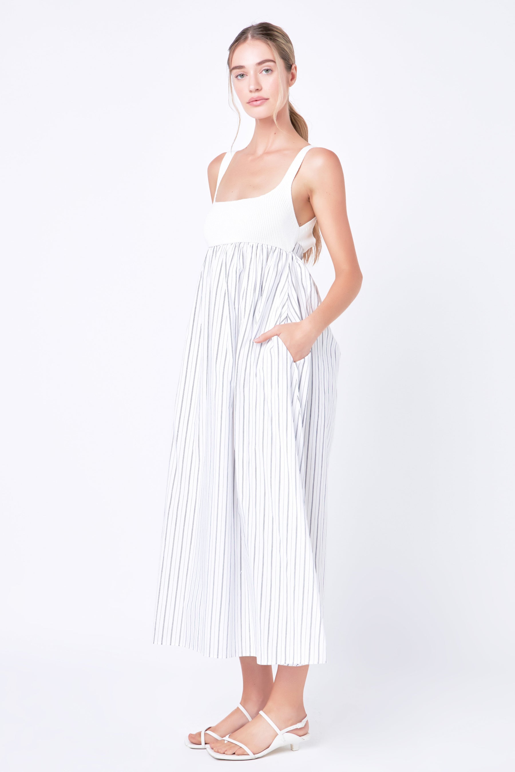 ENGLISH FACTORY - Tie Back Knit Combo Striped Maxi Dress - DRESSES available at Objectrare