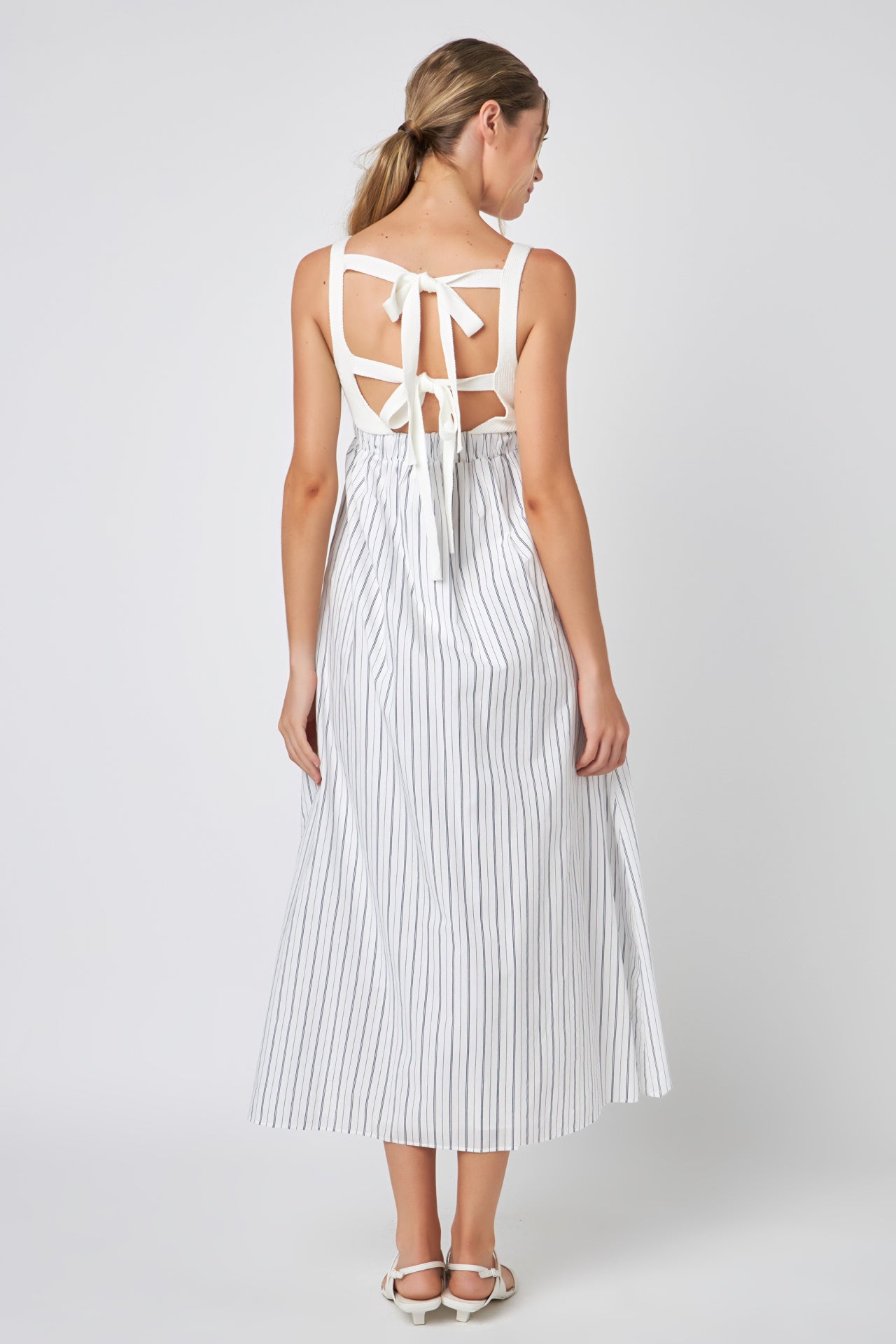 ENGLISH FACTORY - Tie Back Knit Combo Striped Maxi Dress - DRESSES available at Objectrare