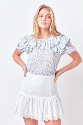 FREE THE ROSES - Floral Print Ruffle Top with Puff Sleeves - TOPS available at Objectrare
