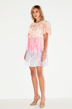 FREE THE ROSES - Tie Dye Swiss Dot Tiered Mini Dress - DRESSES available at Objectrare