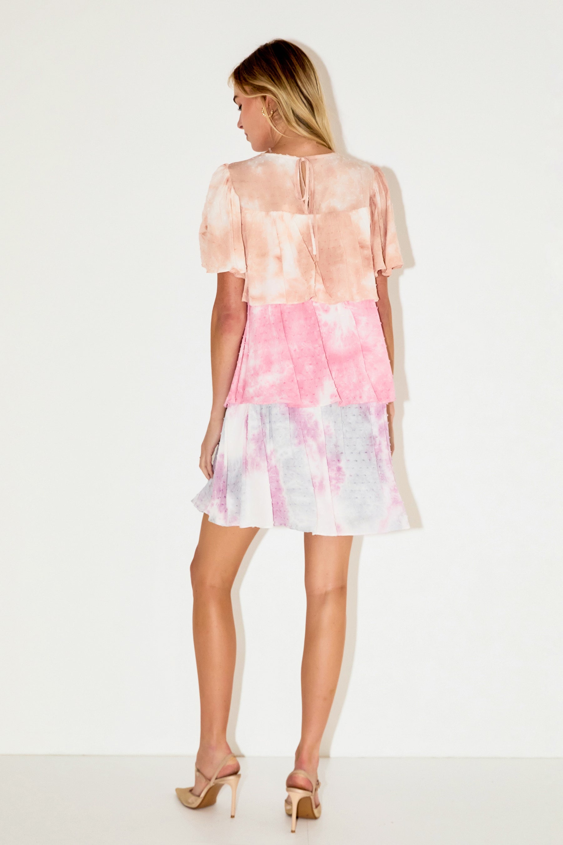 FREE THE ROSES - Tie Dye Swiss Dot Tiered Mini Dress - DRESSES available at Objectrare