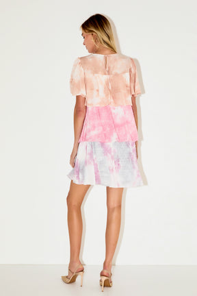 FREE THE ROSES - Tie Dye Swiss Dot Tiered Mini Dress - DRESSES available at Objectrare