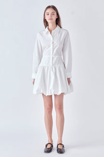 ENGLISH FACTORY - Poplin Shirt Dress with Bubble Hem - DRESSES available at Objectrare