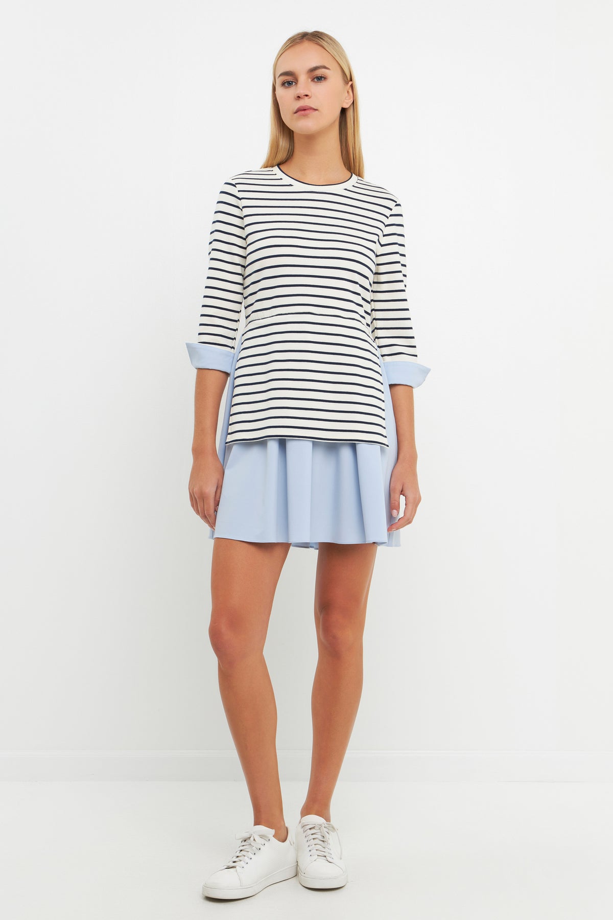 ENGLISH FACTORY - Striped Knit and Oxford Combo Dress - DRESSES available at Objectrare