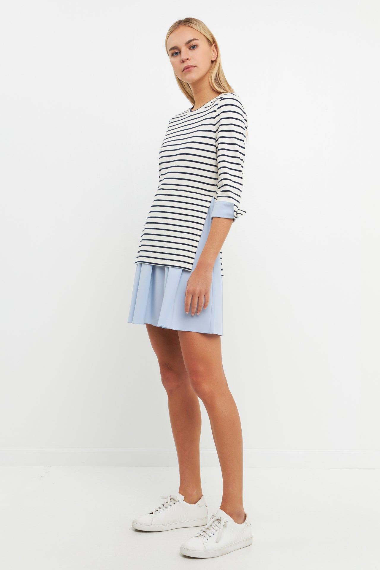 ENGLISH FACTORY - Striped Knit and Oxford Combo Dress - DRESSES available at Objectrare
