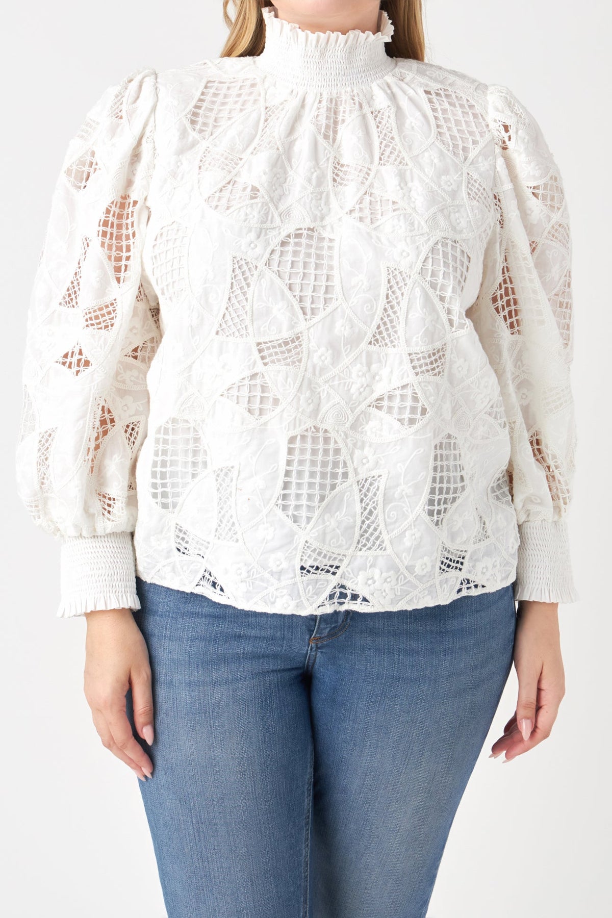ENGLISH FACTORY - Embroidered Cotton Blouse with Smocked Neck - SHIRTS & BLOUSES available at Objectrare