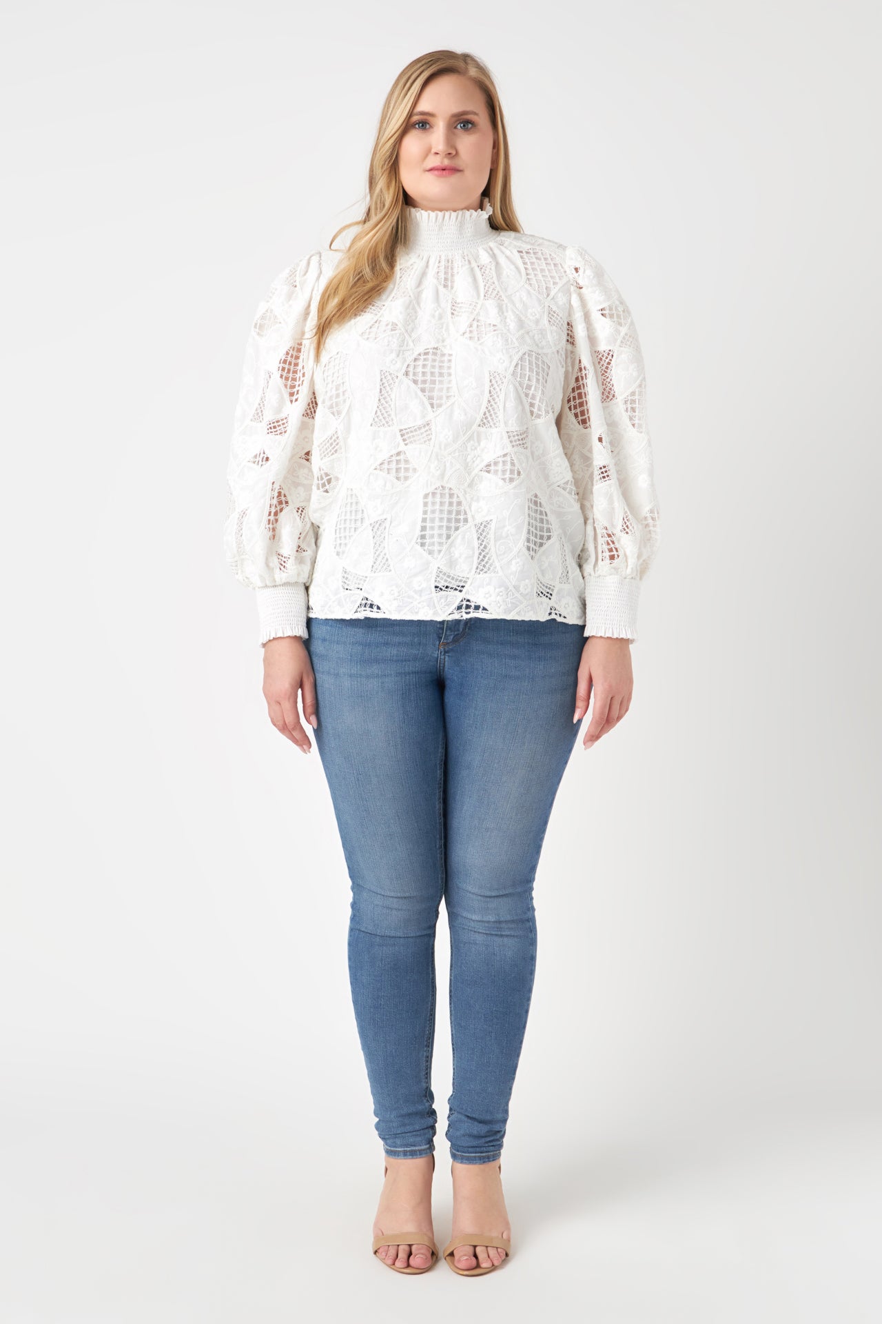 ENGLISH FACTORY - English Factory - Embroidered Cotton Blouse with Smocked Neck Plus Size - TOPS available at Objectrare